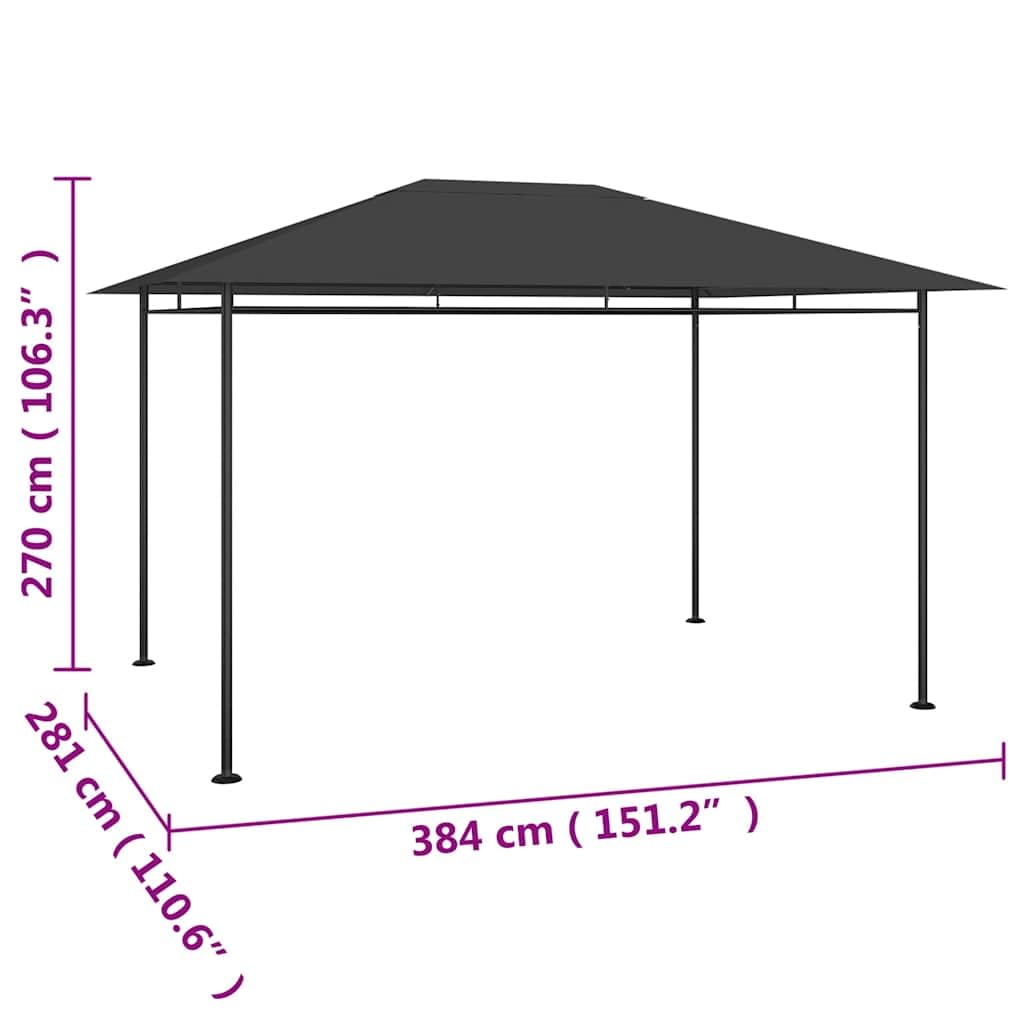 Pawilon ogrodowy, antracytowy, 384 x 281 x 270 cm, konstrukcja stalowa 180 g/m², pawilon składany na taras, balkon, kemping, imprezę, imprezę w ogrodzie, na imprezę i grillowanie