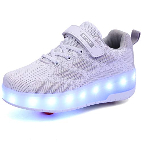 Zapatos con Ruedas Zapatillas con Dos Ruedas para niños y niña retráctiles para Patinar al Aire Libre, Zapatillas Deportivas con Luces LED Intermitentes