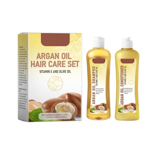 120ml Champú con Biotina + 120ml Acondicionador Hidratante, Shampoo con Extracto de Aceite de Argán, Conditioner, Para Cabellos Dañados y Quebradizos, Nutre las Raíces y Repara el Cabello