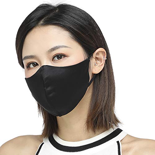 NMM Global Mulberry Silk Face Mask for Women Men & Kids, 3D Masks for Acne Prone and Sensitive Skin, without Filter Pocket (Black)