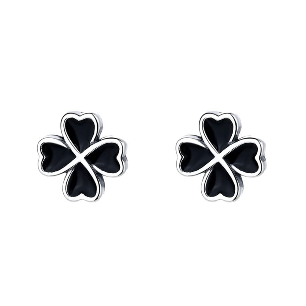 Pendientes Trébol Lllunimon - Plata Sterling 925, Negro, 8 Mm, Unisex