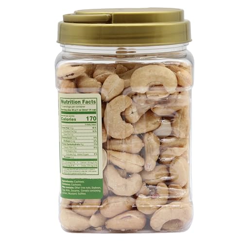 Image of LAFOOCO Jumbo Unsalted Cashews 15.87 oz, Dry Roasted Extra Large Nuts Jar | Extra large whole cashews dry roasted without oil or salt added. Premium Vietnamese nuts in an oval gift jar.