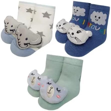 Kit 4 Pares Meia 3d Bebê Bichinho Infantil Inverno Menino algodão (0 a 12 meses)