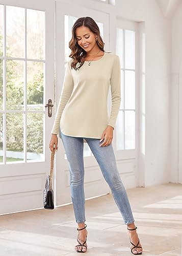 Image of Herou Women's Casual Long /Short Sleeve T Shirt Crewneck with Side Split Fall Pullover Loose Tunic Sweater Tops