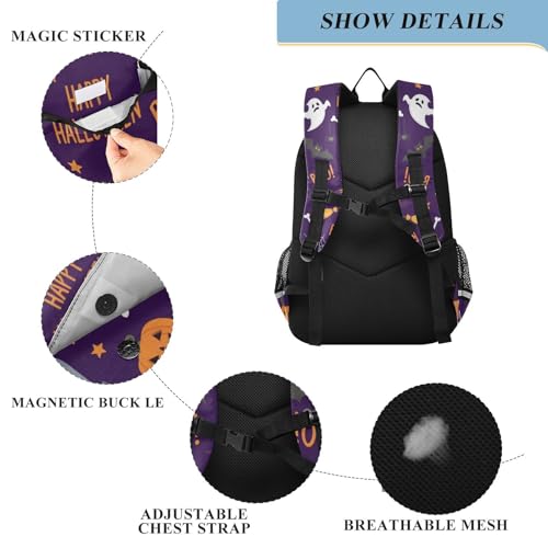 DOMIKING Halloween Skull Graves Purple Kids Backpack for Girls Boys School Backpack for Preschool Middle School Laptop Backpacks Bookbag for Toddler Women Men Work3