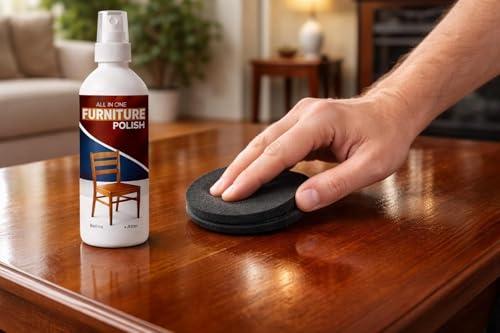 Image of All-in-One Wood Furniture Polish Spray (100ml) with Applicator Sponge | Scratch Remover, Cleaner, Shiner & Protector for Wooden Surfaces | Restores Natural Gloss Finish (Pack of 1)