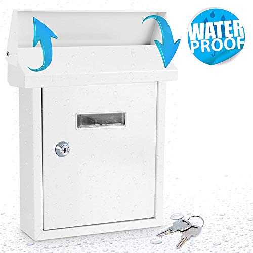 Serenelife Slmab01 Weatherproof Wall Mount Mailbox-Outdoor Galvanized Metal Key Large Capacity, Commercial Rural Home Decorative & Office Business Parcel Box Package Drop Slot Secure Lock, White #TOP1