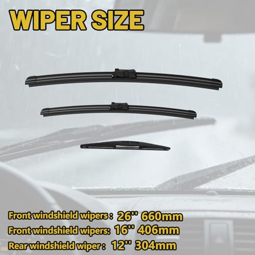 Windshield Wiper Blades Replacement for Subaru Impreza 2017-2023 Crosstrek 2018-2023, Front Rear Wiper Set 26"+16"+12" (Pack of 3) — view 4