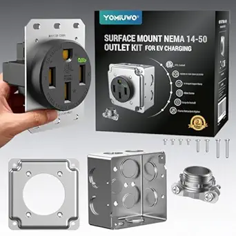 NEMA 14-50 EV Outlet (Surface Mount Kit) - Heavy-Duty 50A Charging Receptacle with U-Shaped Brass Clamp and ETL Certification