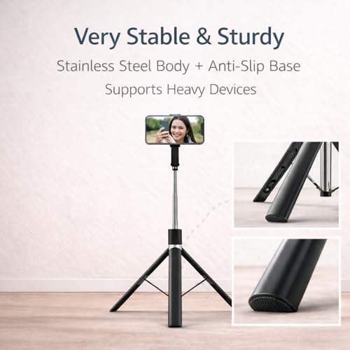 Image of Novobit 3-in-1 Selfie Stick Tripod & Video Recording Stand for Phone with LED Light & Bluetooth Remote | 170cm /67 Inch Vlogging Stand for Reels, YouTube & Video Shooting - iPhone & Android