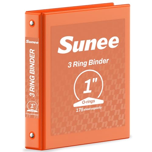 SUNEE 3 Ring Binder 1 Inch 1 Pack Clear View Binder Three Ring PVC-Free (Fit 8.5x11 Inches) for School or Office Supplies Orange