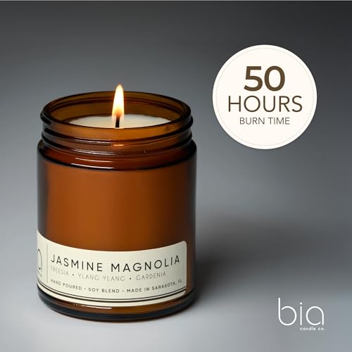 Bia Candle Co. Jasmine Magnolia Candle, Gardenia & Jasmine, Perfume-Inspired Scented Soy Candle, Hand-Poured in USA, 7 oz