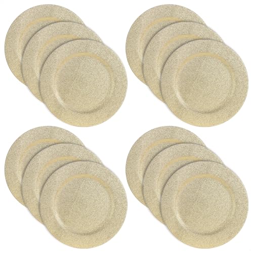 com-four® 12x Platzteller als Tischdekoration - wiederverwendbare Unterteller - funkelnde Dekoteller für Hochzeit, Familienfeier oder Weihnachten - Charger Ø 33 cm