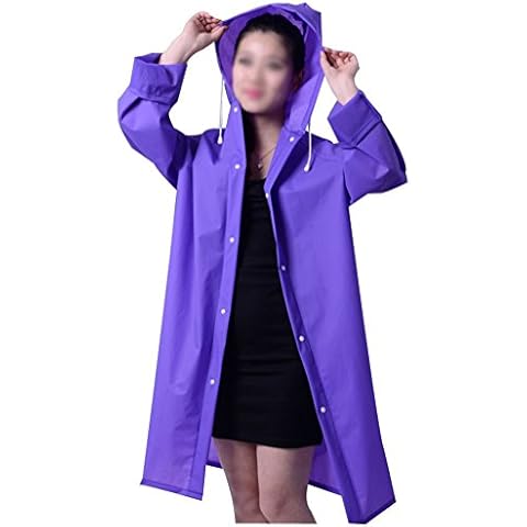 AMSS Quality Smooth Soft Translucent Plastic PVC Vinyl Hooded Raincoat Womens Mens Unisex Waterproof Full Length Coat Purple Cover