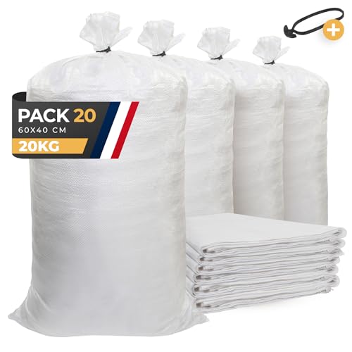 BIBODU Sac a Gravat (20 UNITÉS) | 40 x 60 cm - Capacité 20 Kg | Sac a Gravats Chantier en Polypropylène | Parfait pour le Chantier, Gravier, Sable, Feuilles