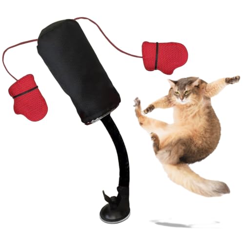 Punch Cat Toy Cat Punching Bag Toy Paw Punch Cat Toy with Dangling Boxing Gloves and ABS Base for Indoor Play