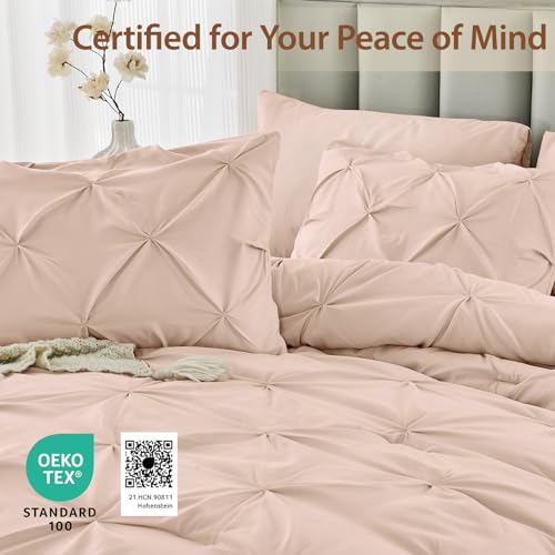 Image of Sasttie California King Comforter Set, 7-Piece Bed in a Bag, Pintuck Bedding Sets for All Season, Includes Comforter, Flat Sheet, Fitted Sheet, Pillowcases and Pillowshams, Blush Pink