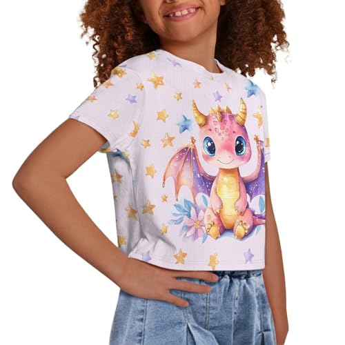 Image of Girls Fashion Crewneck Tee Shirts Casual Short Sleeve Crop Top Summer Outfits 5-14 Years Old