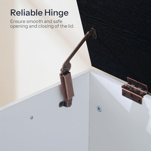 HOOBRO Wooden Toy Storage Bench, 120cm Storage Chest with Dual Drawers, Large Shoe Bench Storage Chest Trunk with Safe Hinge, Extra-Long Thick Top, Easy Assembly, White and Black WB212CW01UK - Image 6