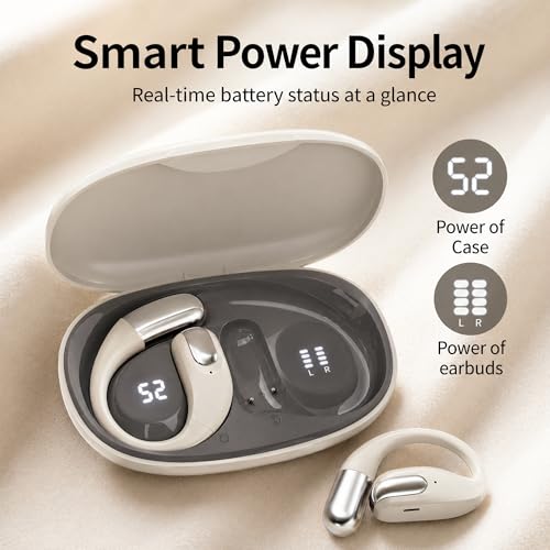 PDSKEPZ Open Ear Earbuds, IPX4 Waterproof Running Headphones for Gym Beige, Bluetooth 5.4 Wireless Earphones, 48H Playtime, Lightweight Earbuds with Ear Hooks - image 2