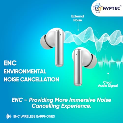 Image of KYPTEC Model 640 ENC Bluetooth Wireless Earbuds - Earbuds with Mic, Deep Bass 13MM Drivers, 40H Playtime, Fast Charging, Low Latency, Sleek Lightweight Design, True Wireless Earphones