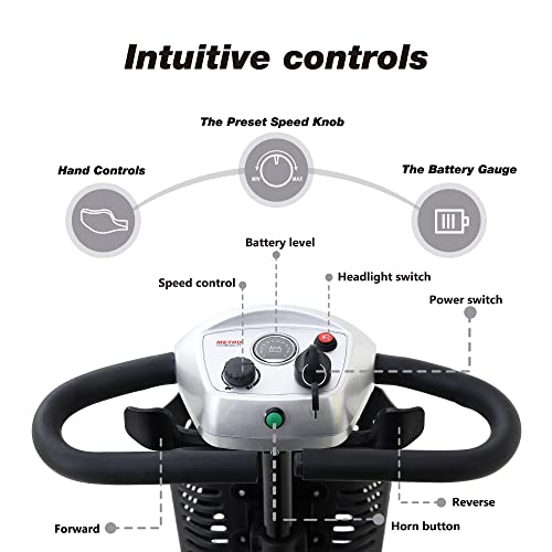 Image of Electric Mobility Scooter for Adults 4-Wheel Powered Mobility Scooters for Seniors - 300 lbs Max Weight, Electric Powered Wheelchair Device - Compact for Travel, Elderly (with Head Light-Silver)