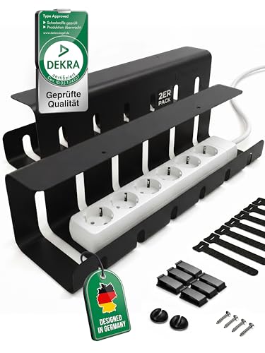 UNITURE Kabelkanal Schreibtisch [DEKRA Zertifiziert] - 2er Set - 2x40cm Kabelhalter - Kabelführung - Cable Management Under Desk - Schwarz