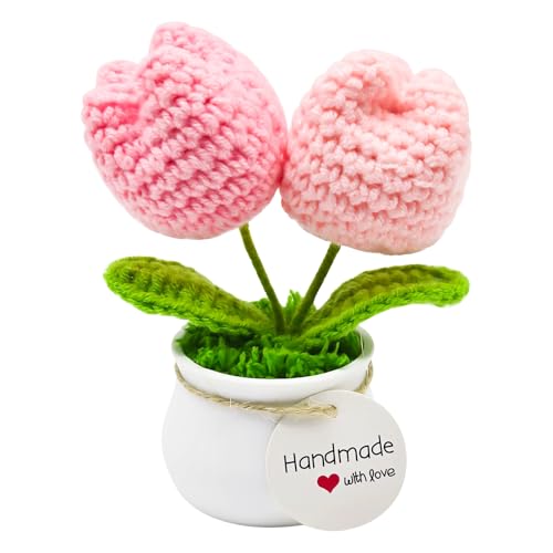 Crochet Flowers Artifical Tulip Desk Decor Gifts for Women Handma...