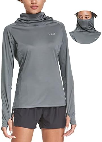 BALEAF Women's Hiking Long Sleeve Shirts with Face Cover Neck Gaiter UPF 50+ Lightweight Quick Dry SPF Fishing Running Hoddie Dark Gray Size L