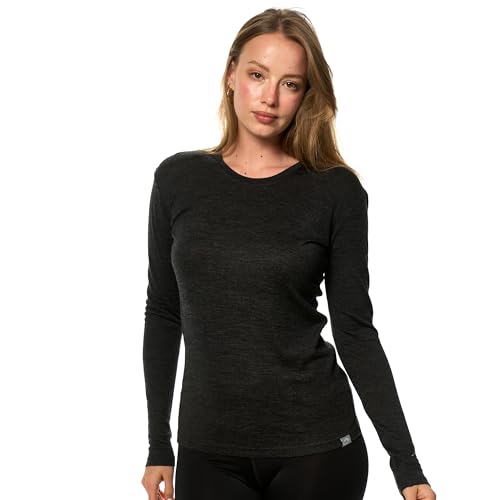 Merino.tech Camiseta Lana Merino, Mujer, Manga Larga, Talla M, Charcoal