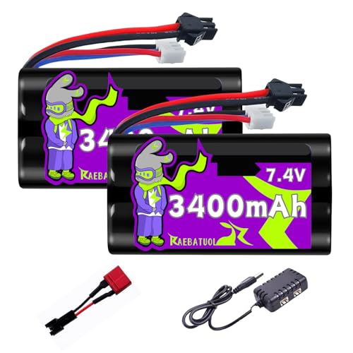 Raebatuol 3400mAh 7.4V with SM2P/Dean-Style T Plug,2S High Capacity Fit for RACENT RC Cars M60 M...