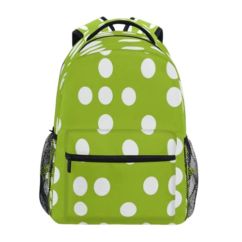 Grass Green White Dots Kids Backpack School Backpacks for Boys Girls 16 IN Book Back Pack Bag Casual Travel Daypack with Adjustable Shoulder Strap Zipper