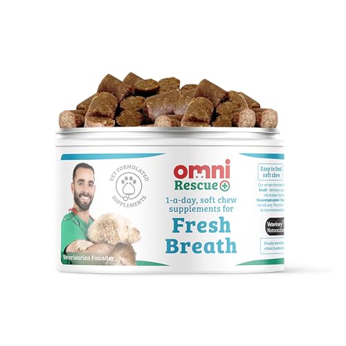 Omni Dog Breath Freshener Supplement - Dragons’ Den Winners, One-a-Day Peppermint Supplements for Dogs, Plaque Remover Dental Care, Fresh Breath for Dogs, 30 Servings, Small 0-15 Kg