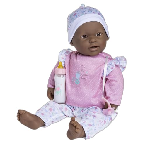 JC Toys La Baby African American 20-inch Small Soft Body Baby Doll La Baby | Washable |Removable Pink Floral w/Hat, Pacifier & Magic Bottle | for Children 12 Months +