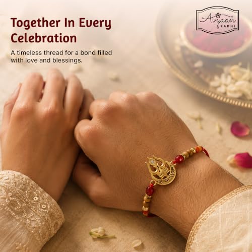 Image of Avyaan Mahadev Trishul Rakhi for Brother | Premium Handmade Rakhi with Om Namah Shivay Trishul Charm | Decorative Beads & Soft Skin-Friendly Thread | Comfortable, Lightweight & Durable | Perfect for Raksha Bandhan