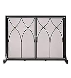 Plow & Hearth Metal Fireplace Screen Winchester Black | 38" W x 31" H | 2 - Door | Spark Guard Indoor Grate | Iron Fire Place Cover | Wood Burning Stove Decorative Accessories