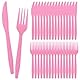 Wiederverwendbaren Plastikbesteck Set, 100 Stück Party Besteck Plastikgabeln Mit 50 Plastikgabeln Und Messer Reusable Für Familie Partys Geburtstagsfeiern Hochzeiten, Rosa
