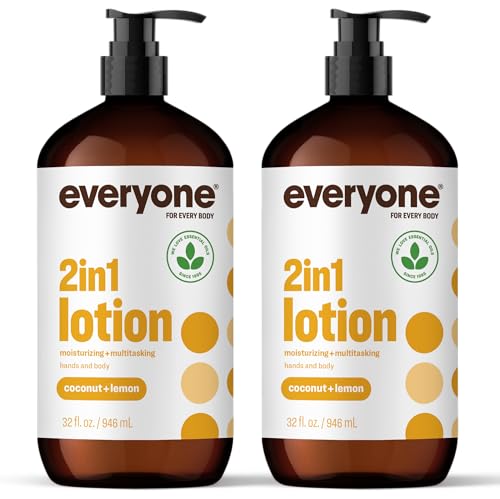Everyone 2-in-1 Lotion for Hands/Body, 32 ounce (Pack of 2) Coconut and Lemon made with Essential Oils for Men and Women
