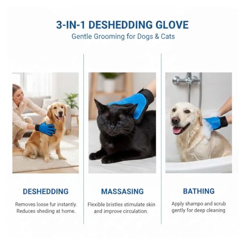 Image of Pets Empire 3-in-1 Dog & Cat Grooming Combo - Self-Cleaning Slicker Brush, Silicone Bath Brush & Deshedding Glove | Pet Grooming Kit for All Breeds & Fur Types