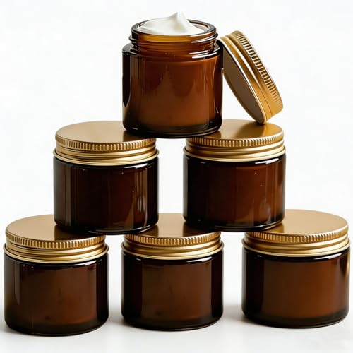 8 Oz Amber Glass Jars with Lids - 6/12 Pack Wide Mouth Mason Jars for Canning, Candle Making, Overnight Oats & Food Storage - UV Protection Small Glass Containers for Homemade Creams, Spices (6)