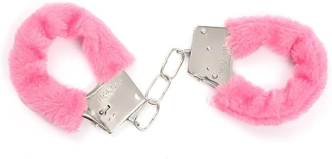 Image of Kids Toy Handcuffs with Fluffy Cover - Safe Pretend Play Metal Handcuffs with Keys - Soft Plush Covering for Police Role Play & Fancy Dress