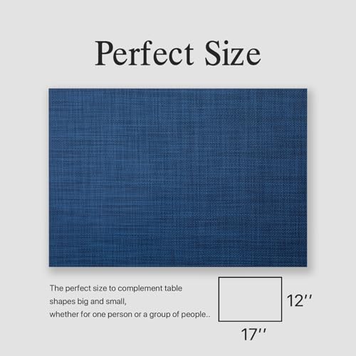 Image of Placemats Set of 4 - Easy Clean Woven Vinyl Placemats for Dining Table, Indoor /Outdoor Place Mats, Washable PVC Table Mats (Navy Blue)