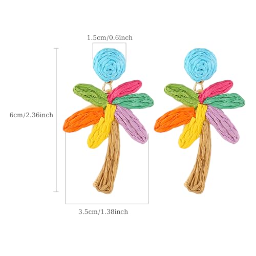 Image of Handmade Raffia Hoop Earrings Statement Tropical Bohemian Straw Dangle Earrings Natural Rattan Vacation Style Round Earrings for Women Summer Beach Party Essential Jewelry