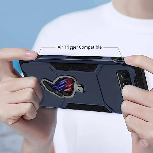 Fanbiya for ROG Phone 5 Case for ROG Phone 5 Pro Cover with Kickstand Air Trigger Shockproof Slim Cell Phone Cover - Military Grade Drop Proof Hard Back Anti-Fingerprint Blue