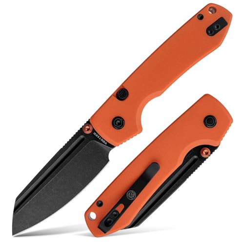 Image of Vosteed Raccoon2.0 EDC Pocket Knife - 3.25 inch 14C28N Black Stonewash Blade, Modified Sheepsfoot - Top Liner Lock, Orange G10 Handle - Outdoors Camping Knives - A2931