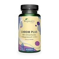 Chrom Kapseln | Hochdosiert: 250 μg Chrom-Picolinat | Mit Magnesium, B12, Arischockenextrakt | Für den Blutzuckerspiegel* | Deutsche Produktion von Vegavero | Ohne Zusatzstoffe | 90 Stück