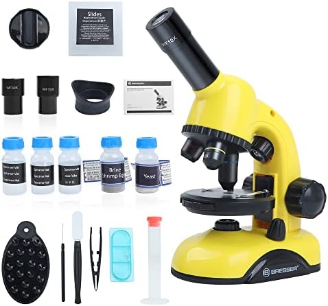 BRESSER Microscope Kit for Kids, 40X-750X Kids Microscope with Prepared Slides, Dual LED Microscope for Kids, Equipped with a Full Set of Specimens Making Tools for Boys Girls, Yellow