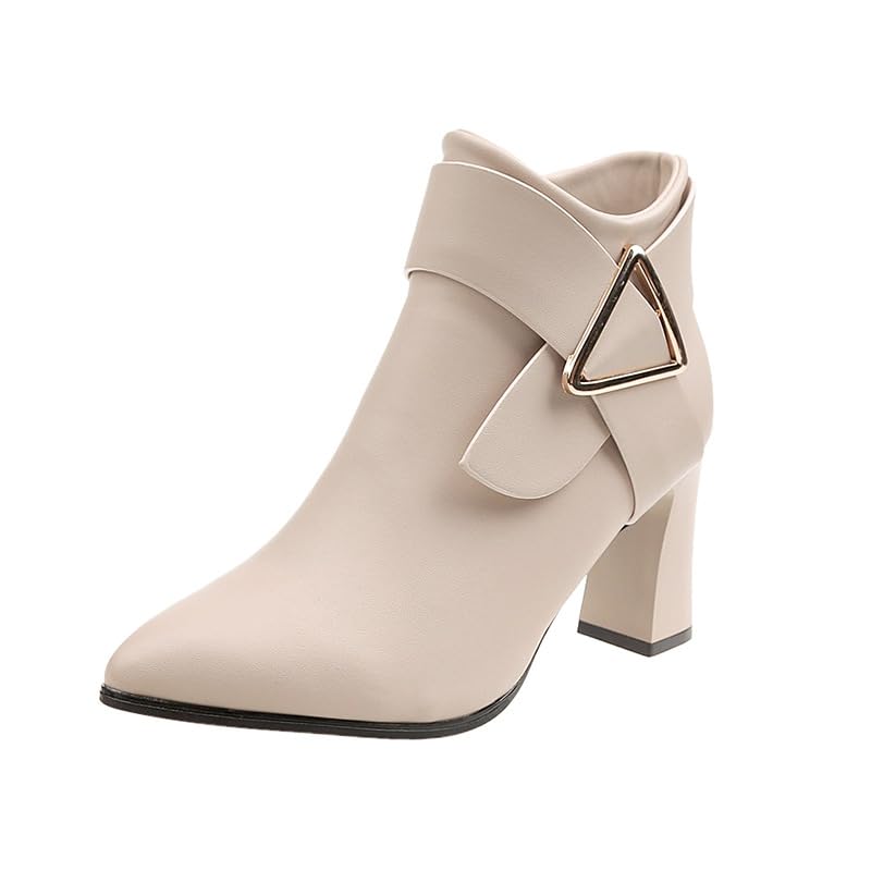 Ankle Boots for Women Ankle Tie Knot Side Zipper Round Toe Chunky Heels Boots for Women