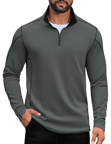 COOFANDY Men Golf Quarter Zip Pullover Athletic Long Sleeve Running Shirts Midweight 1/4 Half Zip Sweatshirts Training Dark Grey