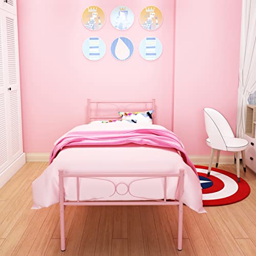 Gime Pink Bed Frames Twin For Girls Single Metal Beds With Headboard For Kids No Box Spring Needed(Updated Version) (Leslie) #TOP3